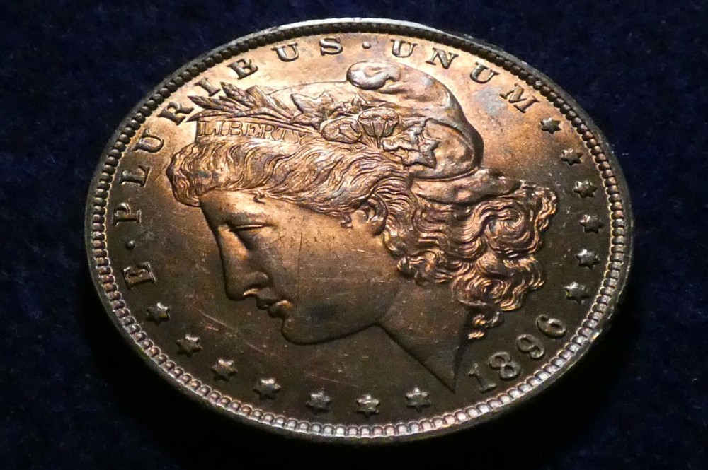 1896 BU+ Morgan Silver Dollar Reverse Die Clash Multi-Color Toning!