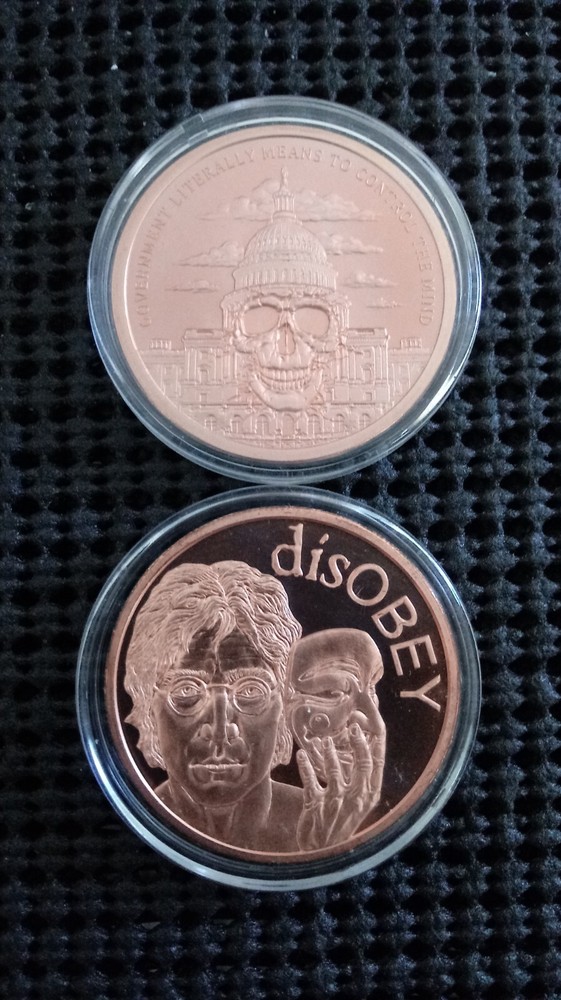 2018 Government Mind Control & 2017 DisOBEY John Lennon 2oz Copper Silver Shield