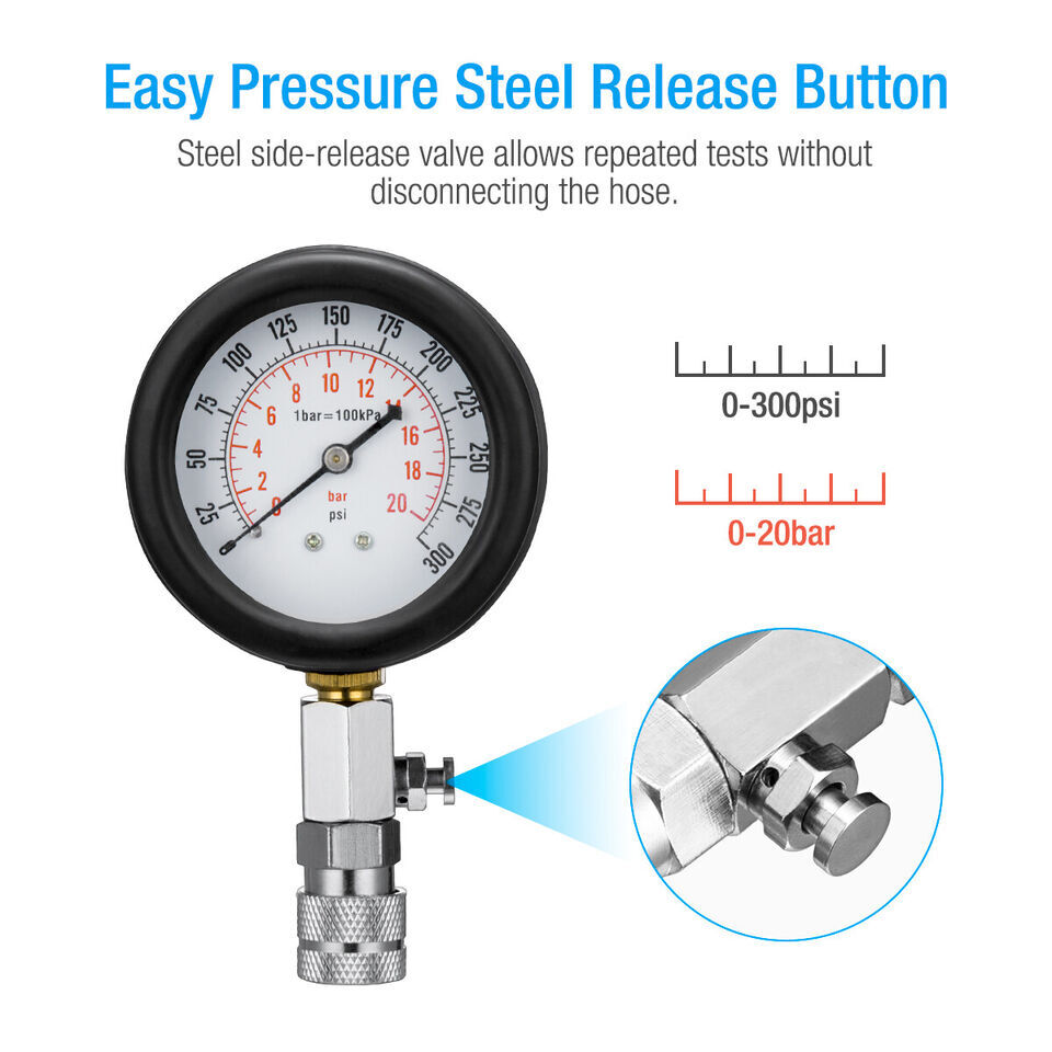 Gasoline Engine Cylinder Pressure Gauge 0-300PSI Engine Compression Test Chamber