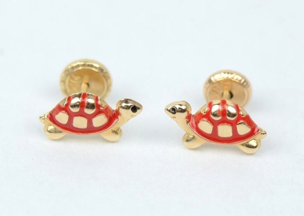 14K Yellow Gold Turtle Screw Backs Children's Stud Earrings