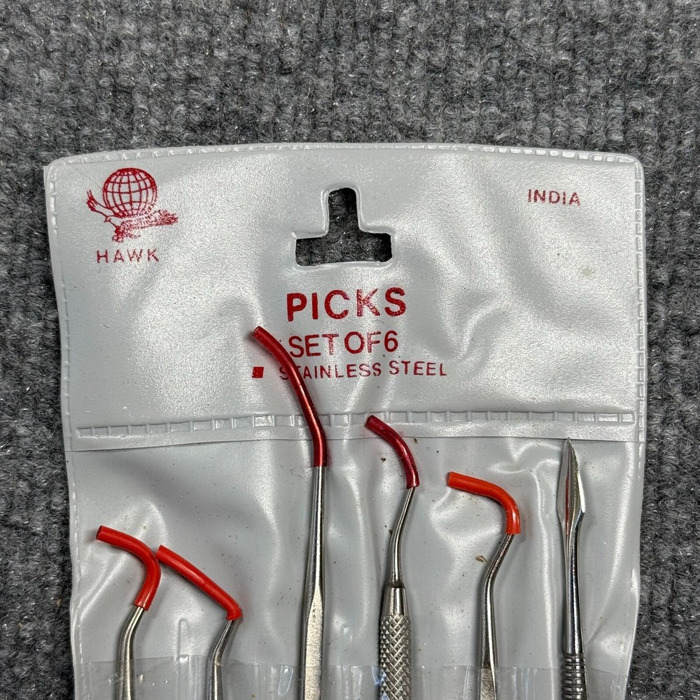 6pc STAINLESS STEEL DENTAL PICKS HAWK
