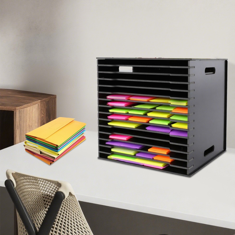 Tiered Shelf Organizer, 15 Slots File Storage Cabinet,Desktop Document Organizer