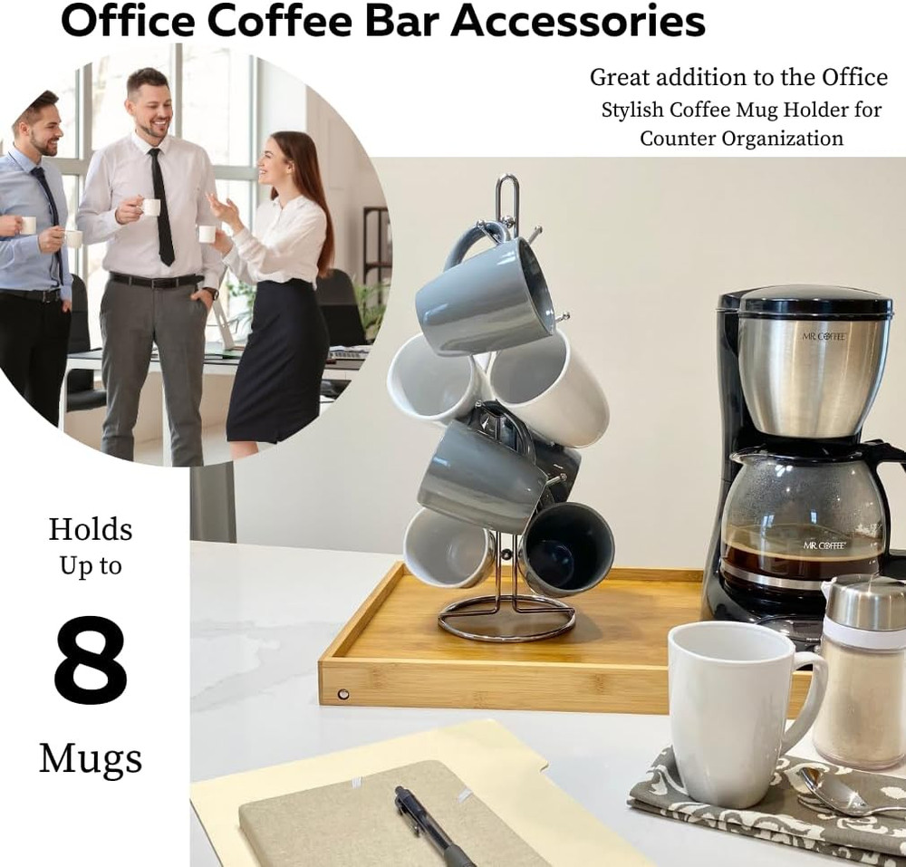 Coffee Cup Holder for Kitchen Countertop - Tree Hooks Hold 8 Large Mugs - Tea Cu