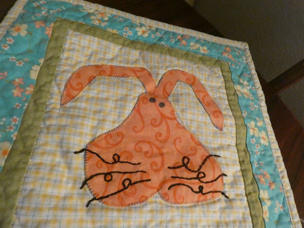 Bunny Applique Handmade Small Quilt Panel