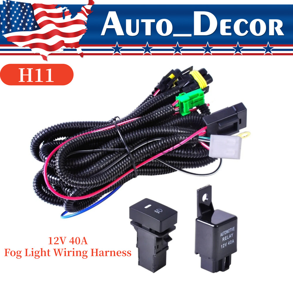 H11 Fog Light Wiring Harness Socket Wire Connector Relay ON/Off Switch Kits