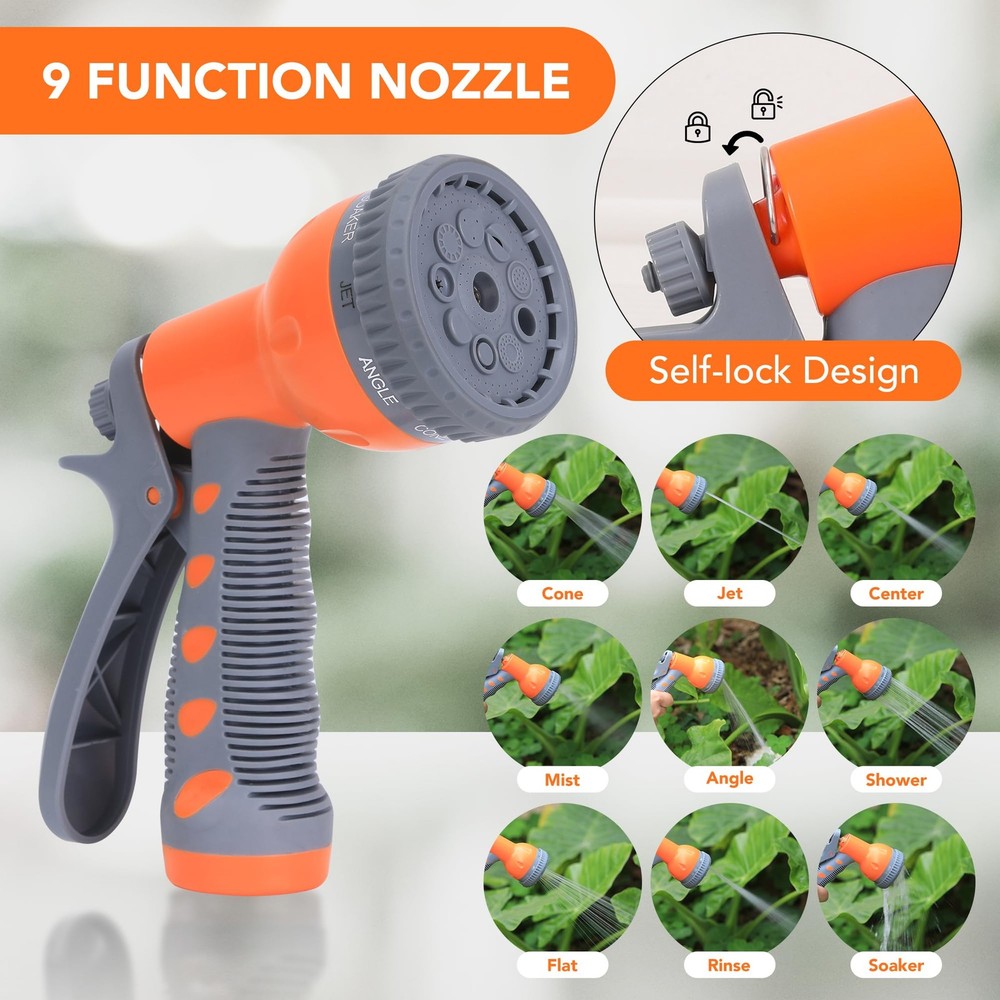 9-Function Sprayer Retractable 100ft Hose Reel 1/2in Wall Mount Auto Rewind