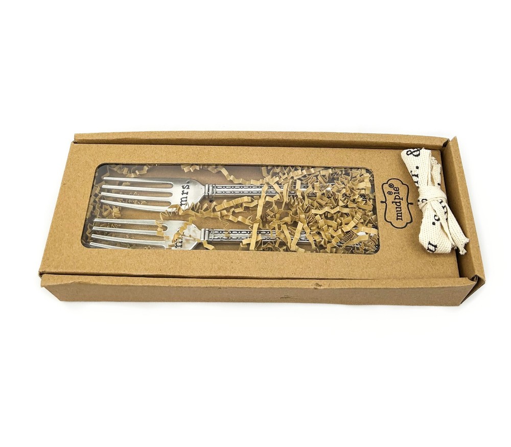 New in Box - Open Box - Mudpie Mr. & Mrs. Boxed Wedding Fork Set
