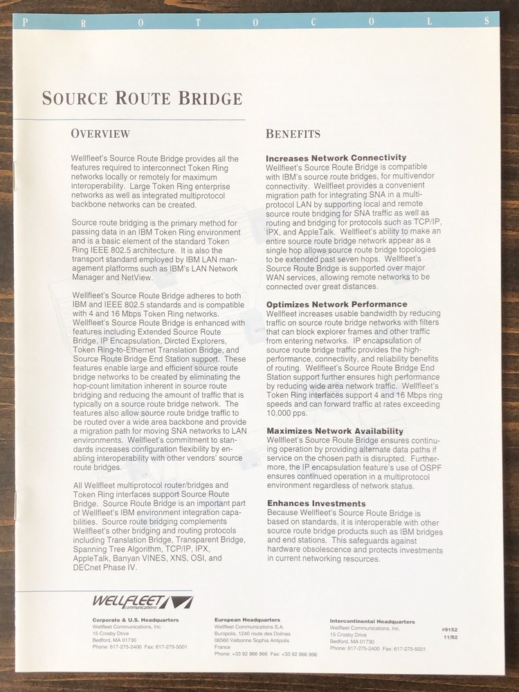 Wellfleet Communications - Source Route Bridge Sales Brochure (1992)