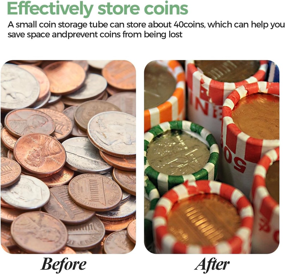 128pcs Assorted Preformed Coin Wrappers Rolls, Change Paper Rolls Wrapping Tubes