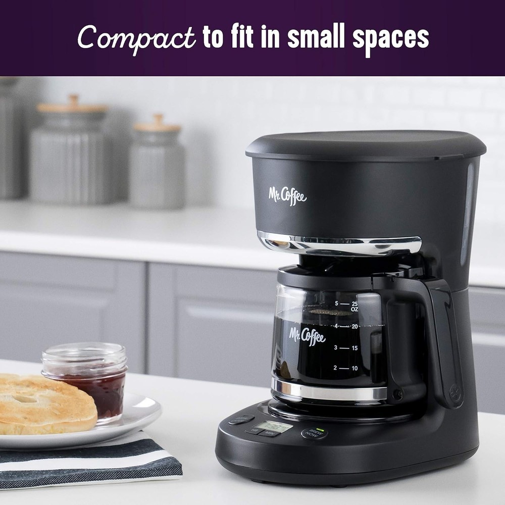 Programmable 5-Cup Coffee Maker for Small Spaces with Reusable Filter & Carafe