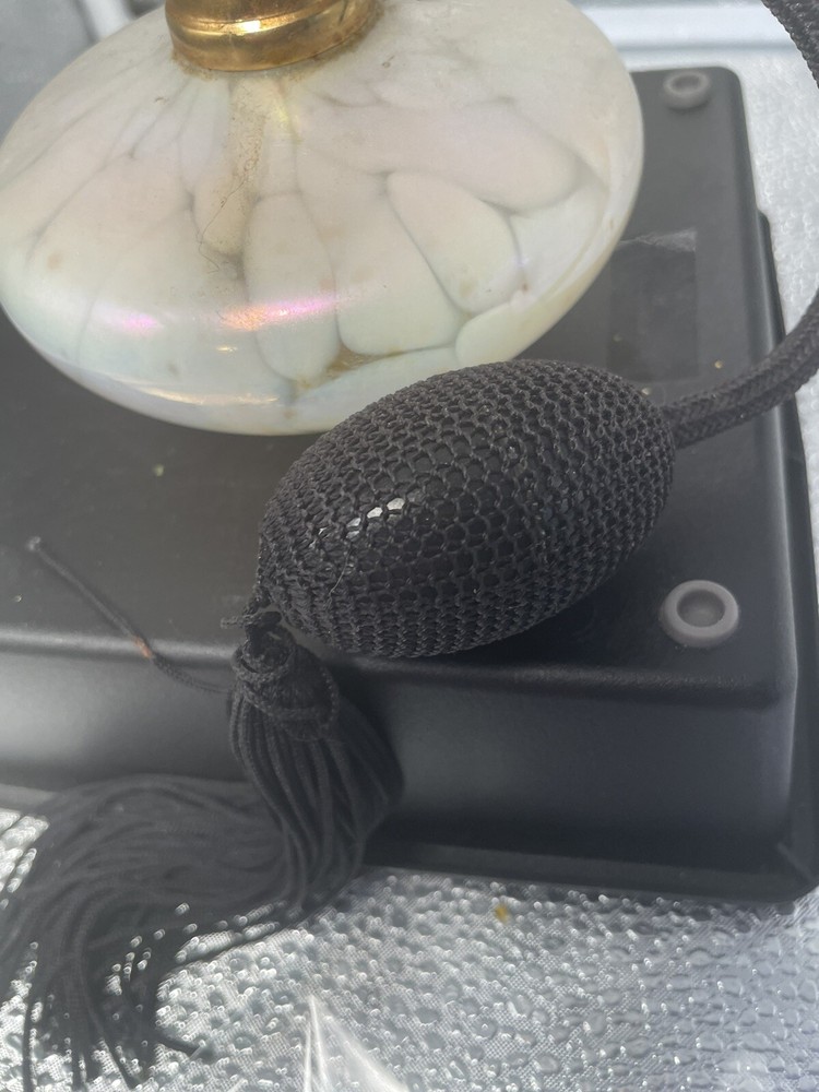 White Pink Opalescent Perfume Bottle Black Atomizer No Makers Marks Empty