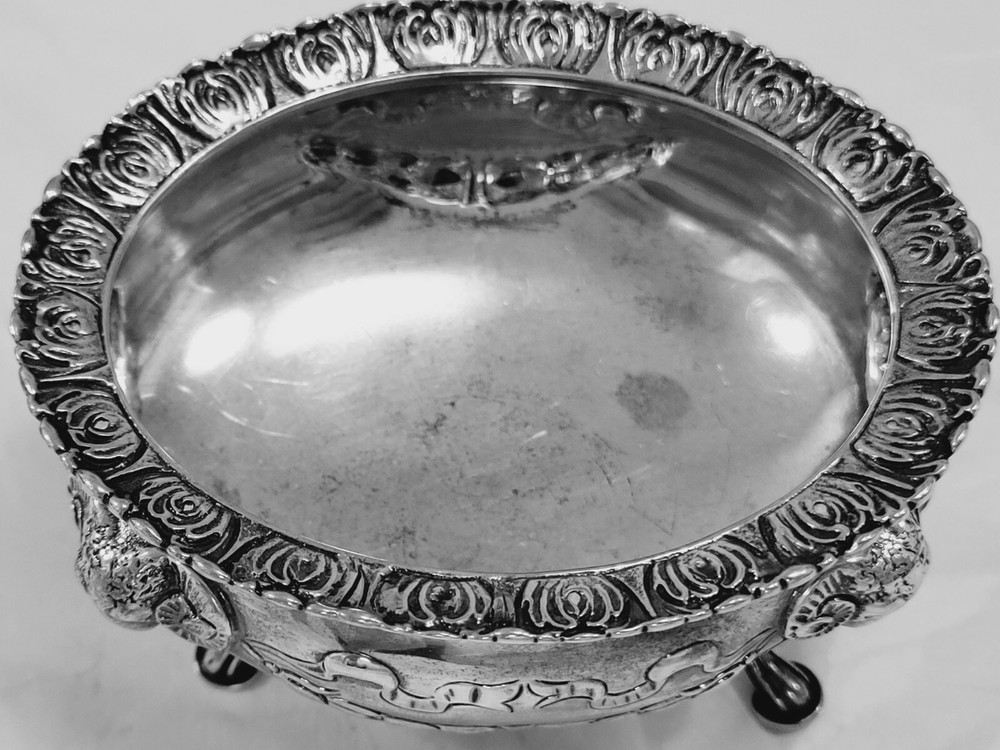 STERLING SILVER OVAL DISH / SALT CELLAR RAM'S HEAD