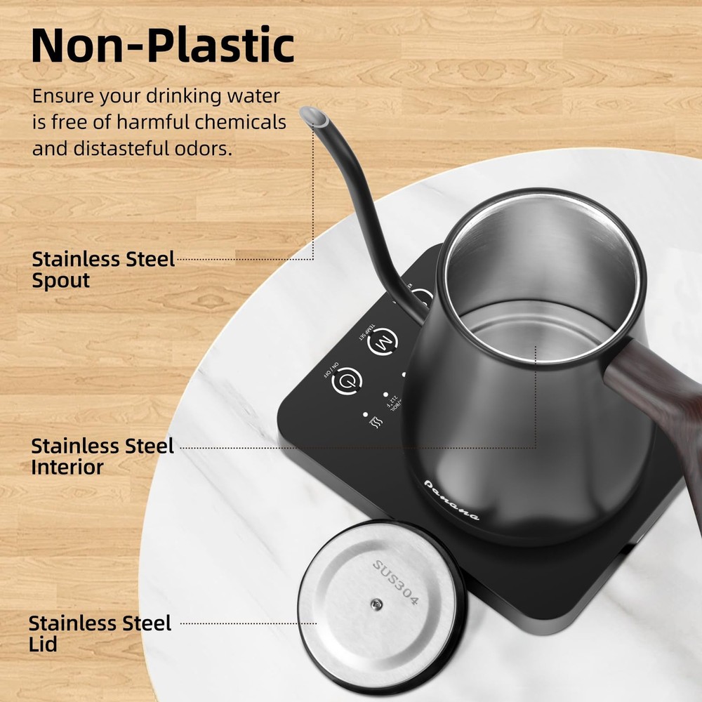 Gooseneck Electric Kettle 0.8L Temperature Control LCD Display - Fast Heating