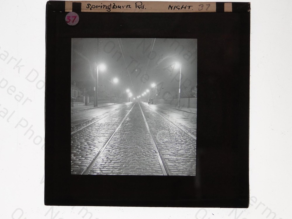 Springburn Rd Night Public Lighting Tram Tracks Glasgow Lantern Slide c1930s