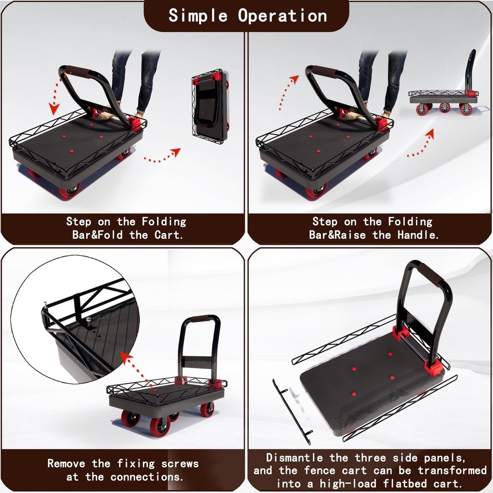 2IN1 Heavy Duty Platform Trucks Flatbed Carts, 42×26In 2000lbs Capacity Push ...