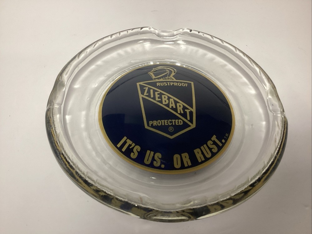 @ Vintage Ziebert Glass Ashtray Rustproof Protected 8”
