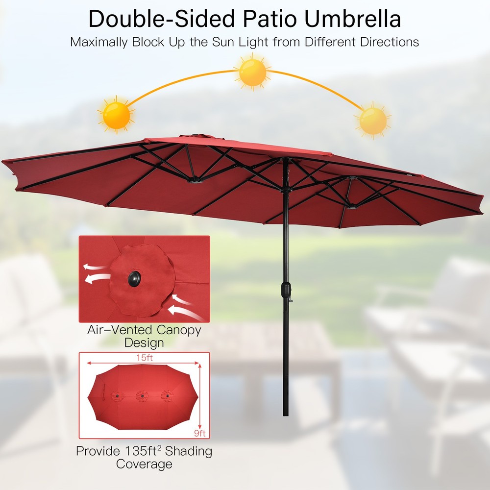 11 PCS Patio Wicker Dining Set w/Double-Sided Outdoor Umbrella 8 Stackable