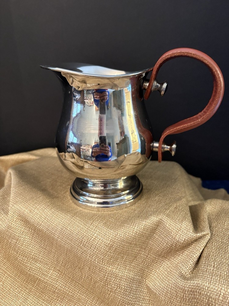 Silver Plate Ewer With Leather Handle