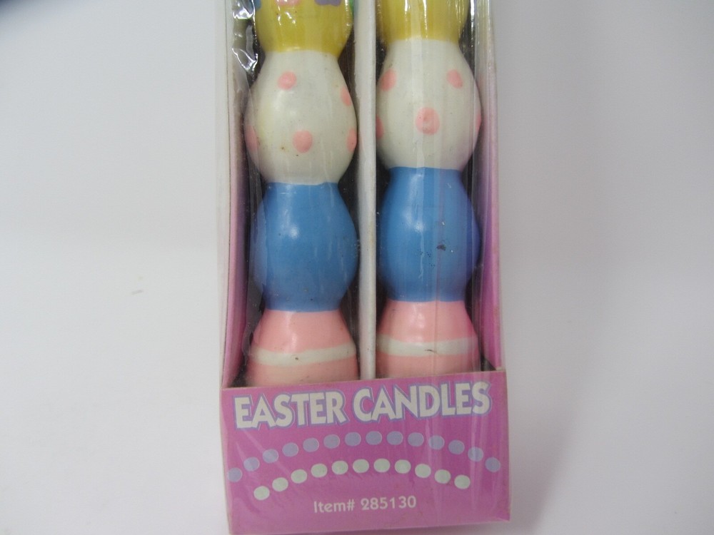 Vintage Easter Egg Candles Pair 10" Taper Pillar Easter Holiday Decor NIB CVS