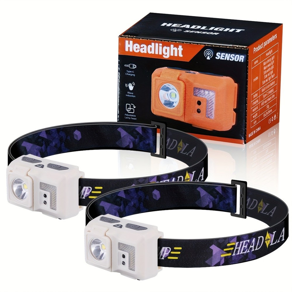 2 Pack LED Headlamp USB Rechargeable Headlight Head Light Flashlight Head Lamp