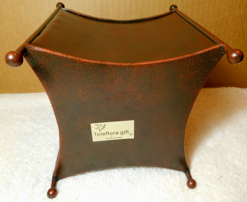 Telefloral Gift~Square Metal Footed Brown Solid Planter Vase