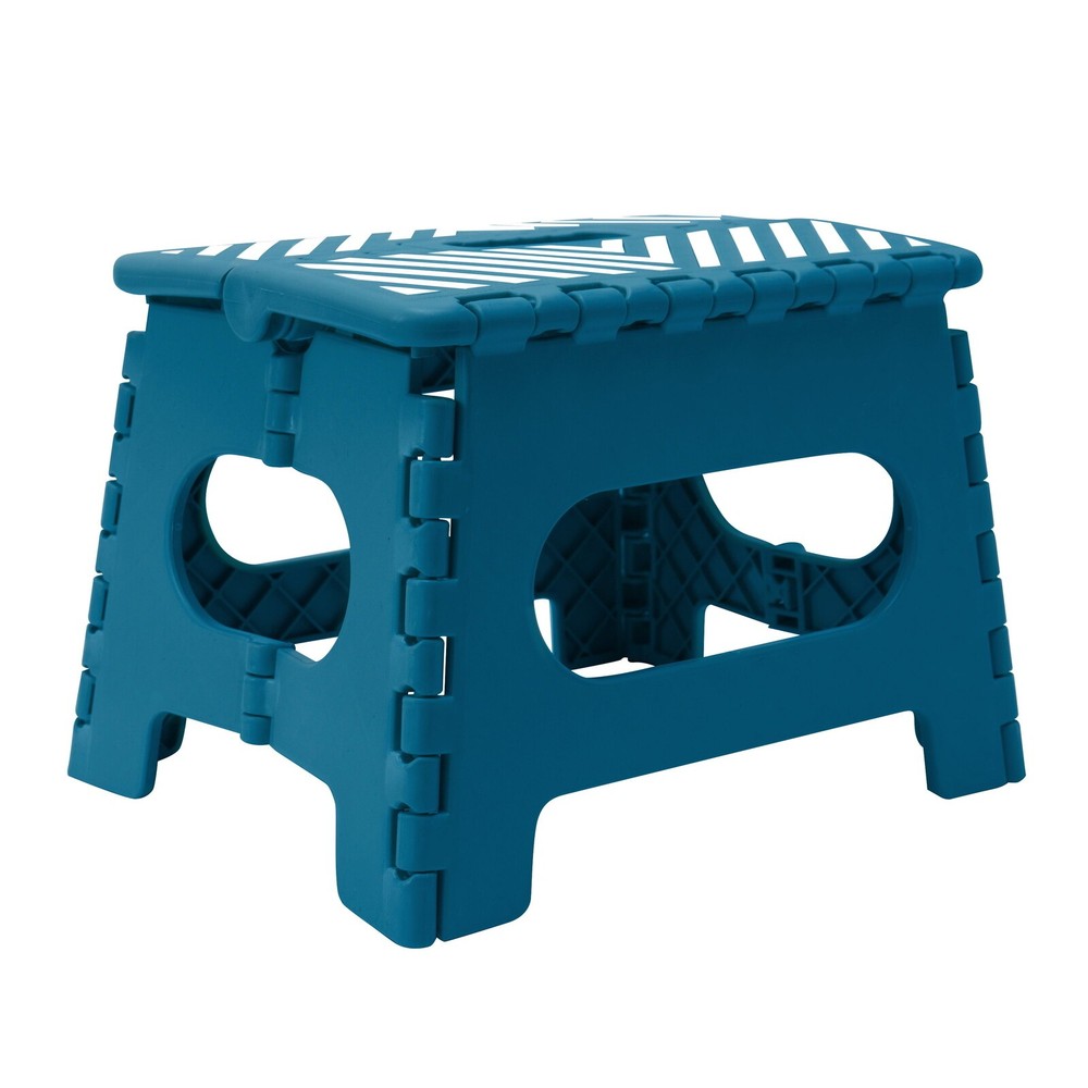 9" Stripe Top Folding 1 Step Single Step Stool Plastic Folds Flat Lightweight