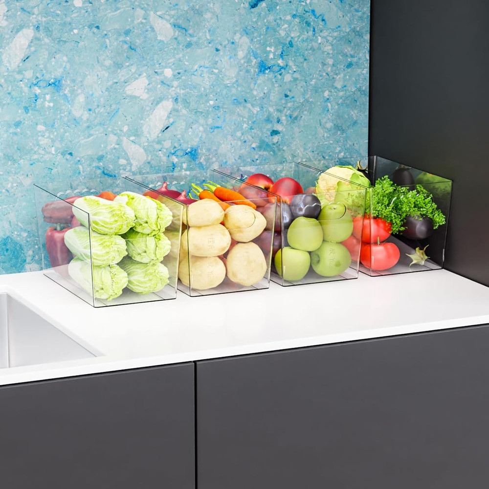 6 Pack Plastic Clear Bins Organizing- Handle -11 Large Pantry Organizer Bins