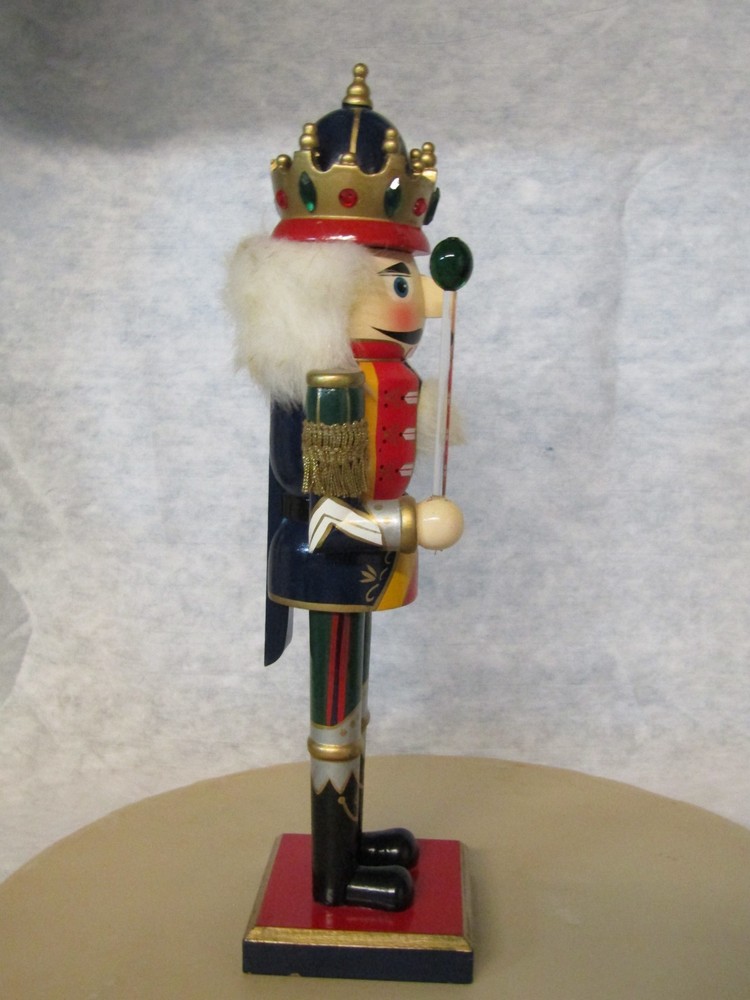 Vintage Nutcracker Wood King Holding Glass Scepter 14" Tall