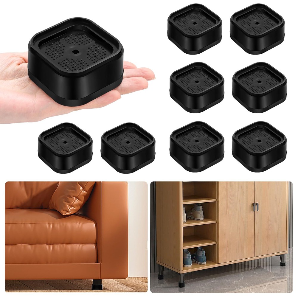 Furniture Risers Adjustable Heavy Duty 8 Pack 1", 2", 3" Black Stackable