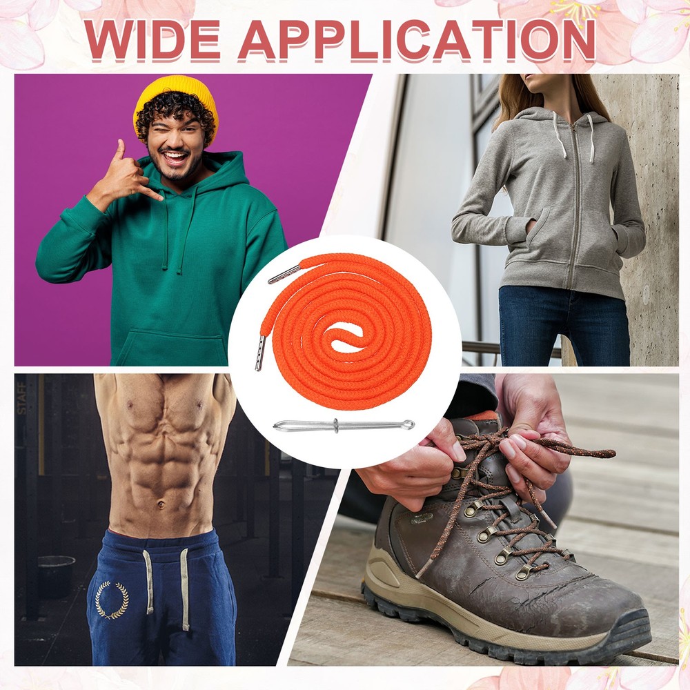 6 Pcs Hoodie Strings Drawstring Cords with Easy Threader (Orange)