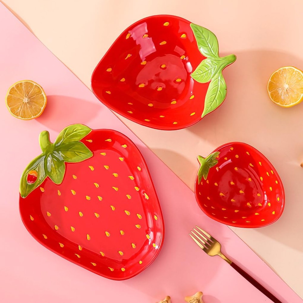 Creative Fruit Shaped Ceramic Dinner and Dessert Plate - Strawberry - 1 PCS