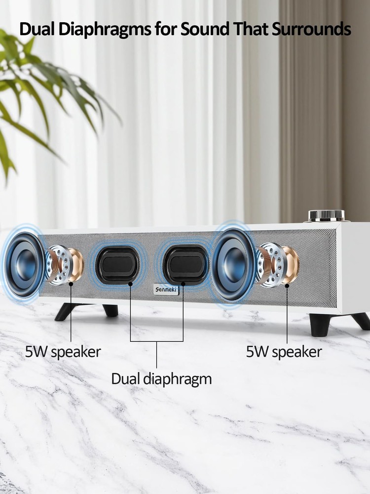 10W Computer Sound Bar Bluetooth 5.0 RCA Input USB Powered PC Speaker K01