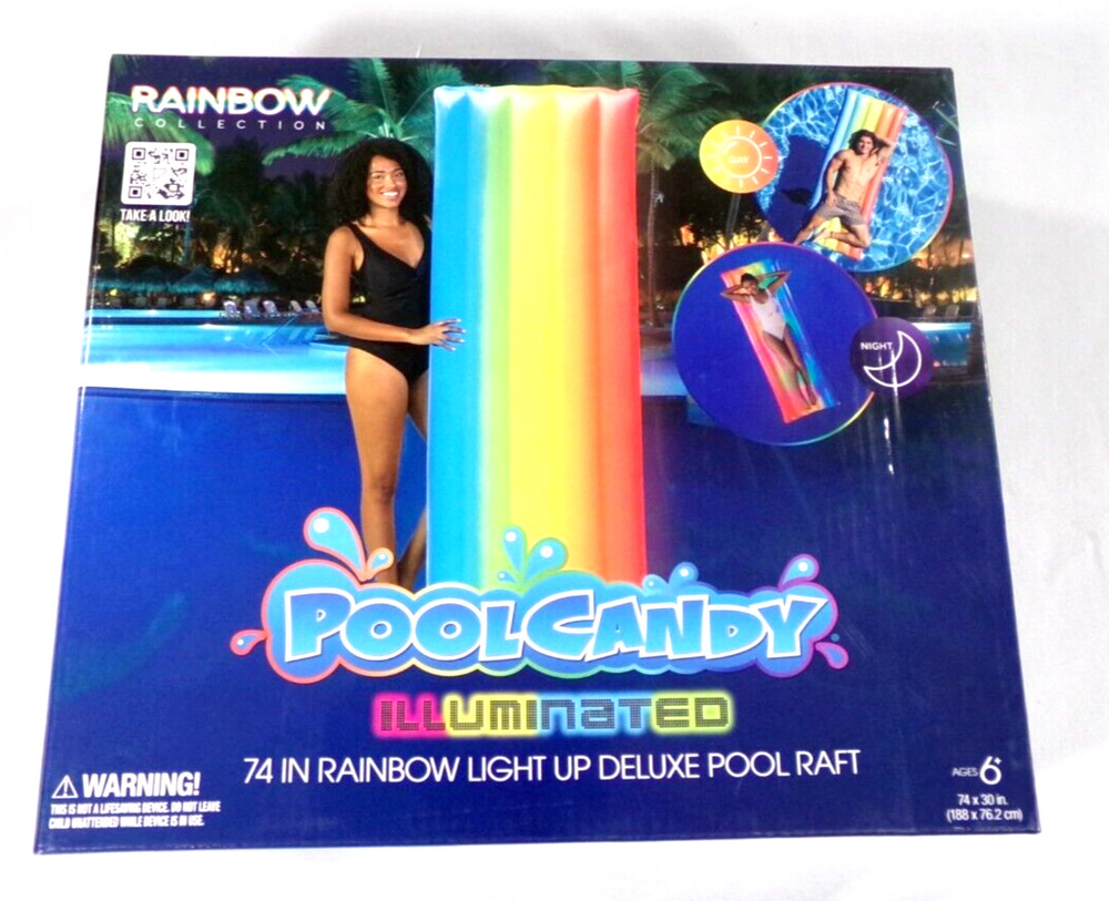 Pool Float by Pool Candy Illuminated Rainbow 74 in Light Up LED Inflatable Raft