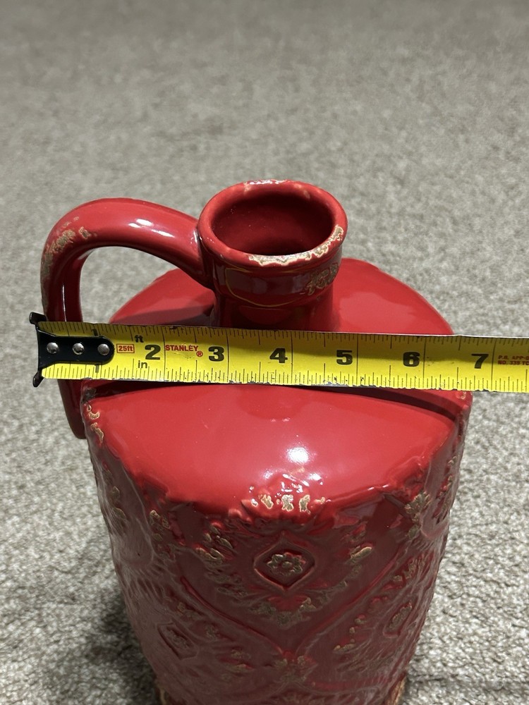 Red Light Brown Weathered Pottery Stoneware Pitcher With Handle 7”x13”