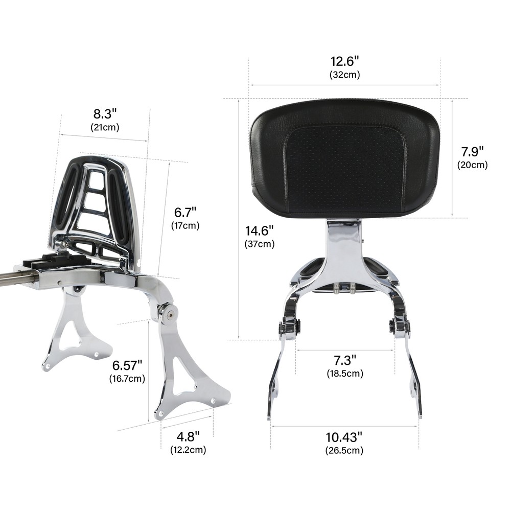 Adjustable Driver Passenger Backrest Fit For Harley Electra Glide 2014-24 Chrome
