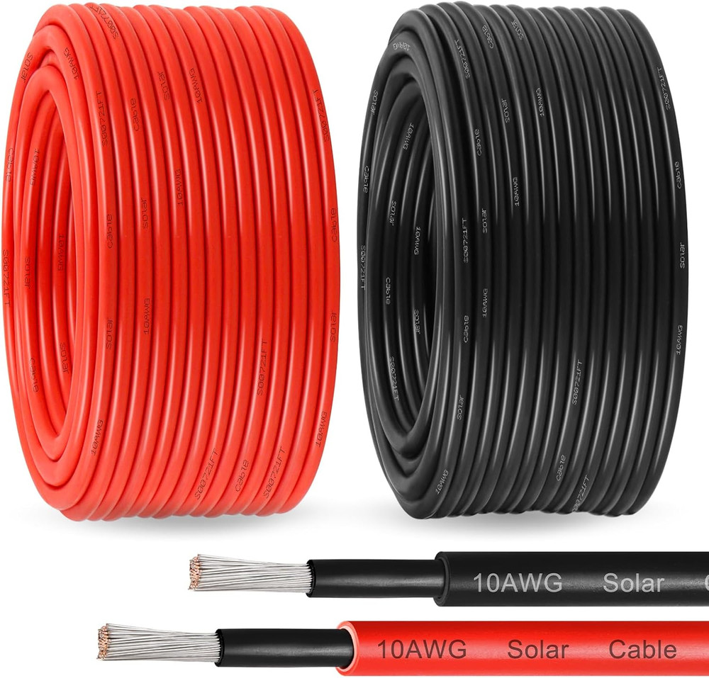 Solar Panel Wire 10 Awg(6Mm²) - Solar Extension Cable 100Ft Black & 100Ft Red 10
