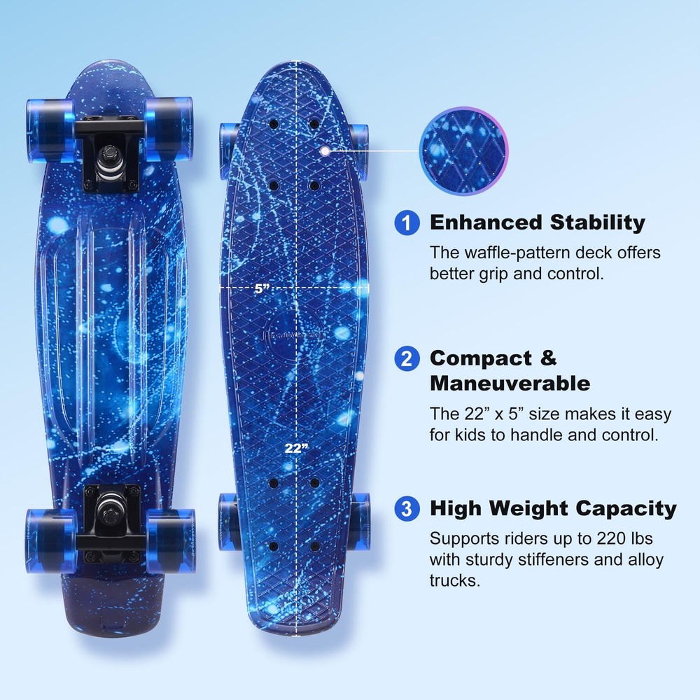 Kids Skateboard Set with Light-Up Wheels–Complete Beginner Kit Includes Full ...