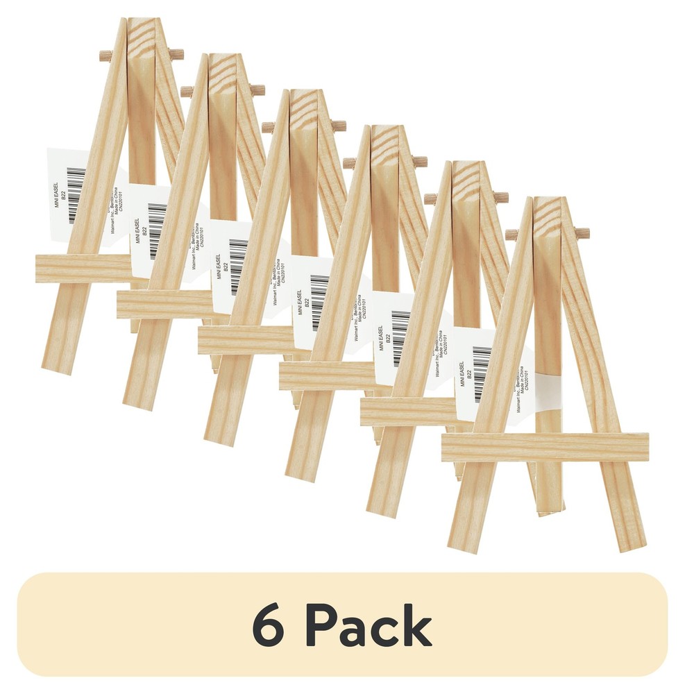 (6 pack) Mini Natural Wood Display Easel, Solid Pine Wood, 4.8", 1 Piece