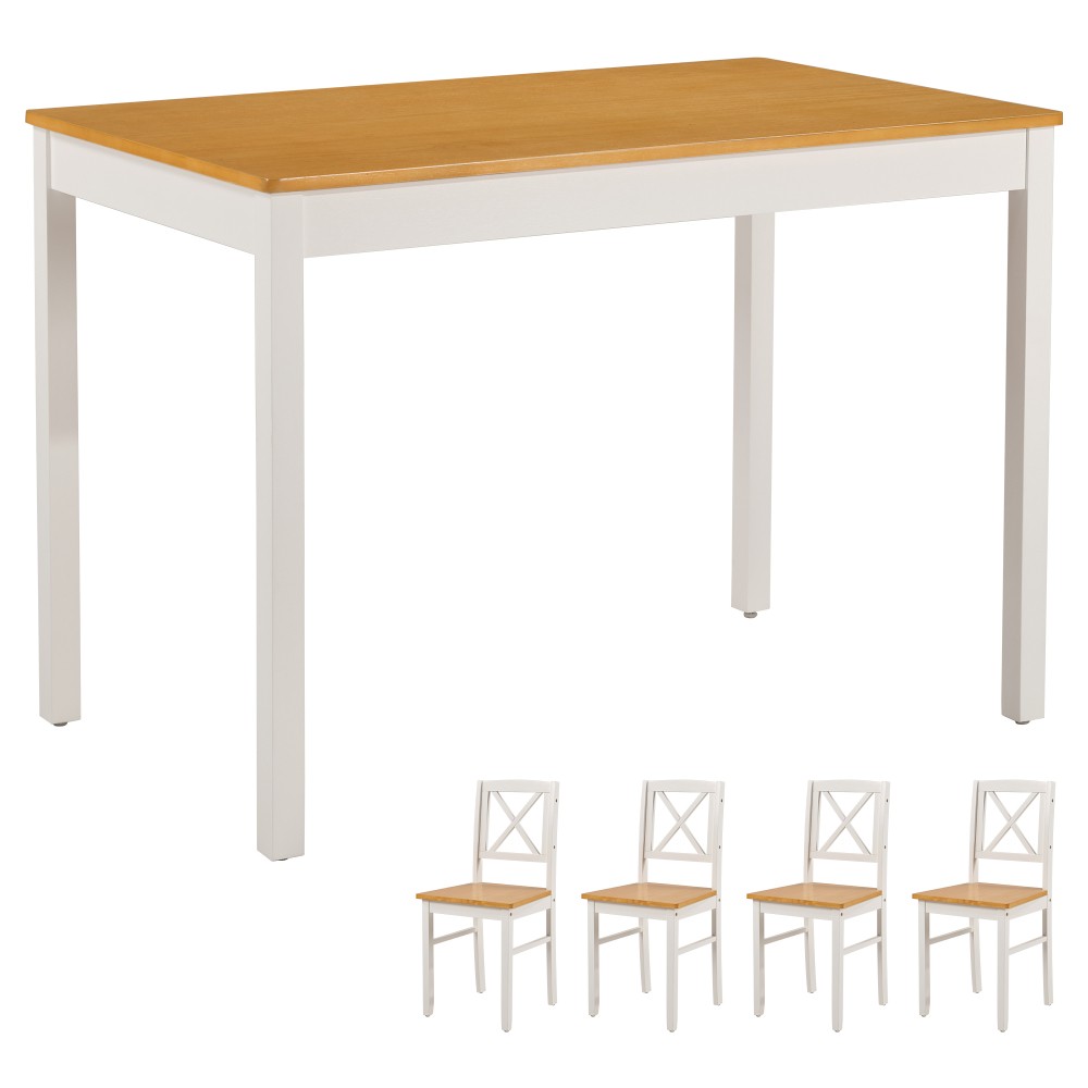 5-Piece Dining Table Set with 4 Chairs, Natural Pine, Space-Saving