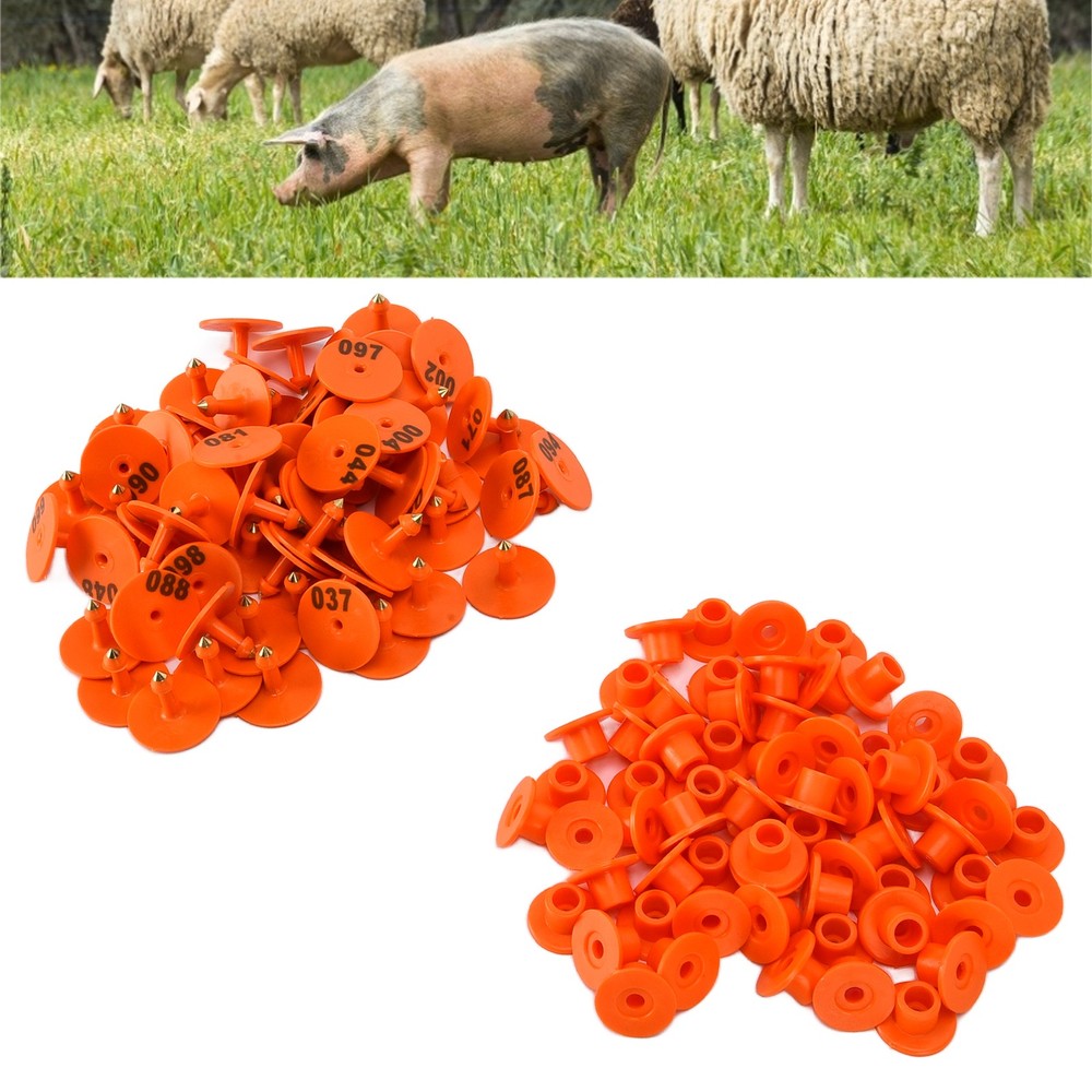 (Orange)Cattle Numbered Ear Tag Convenient Identification Dog Marker Label With