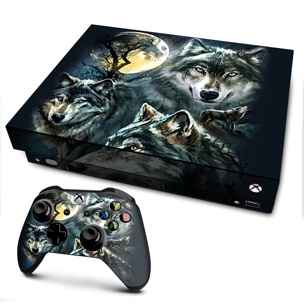 Xbox One X Console Skins Decal Wrap ONLY 3 Wolves Moonlight