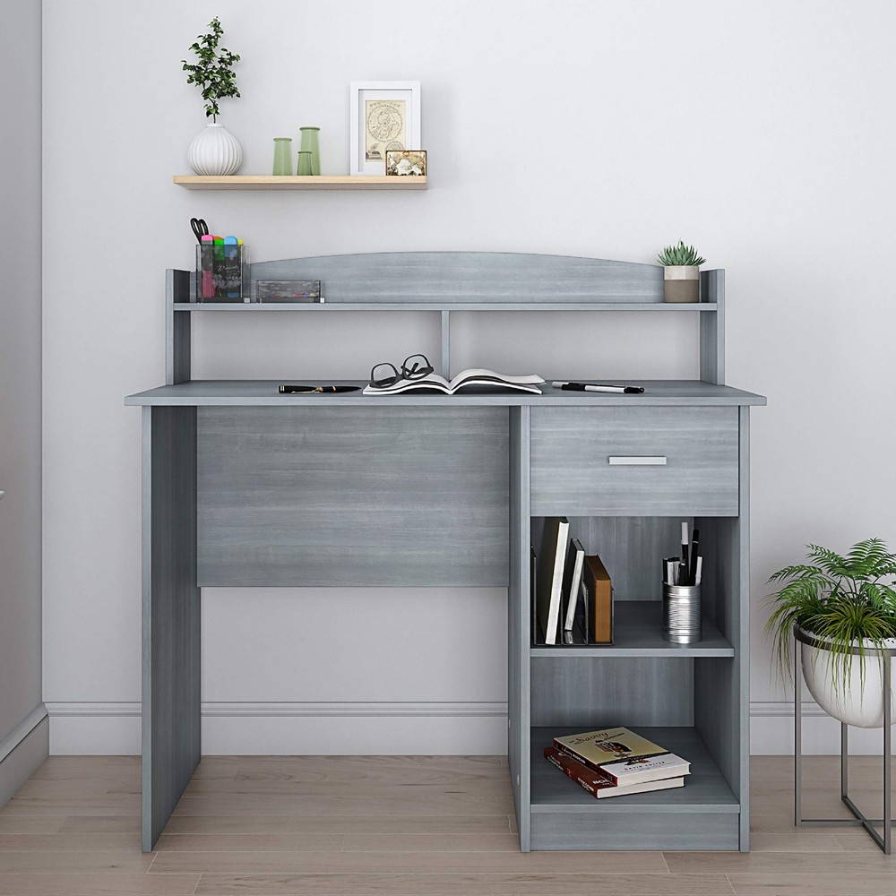 Techni Mobili Modern Office Hutch Writing Desk, Grey
