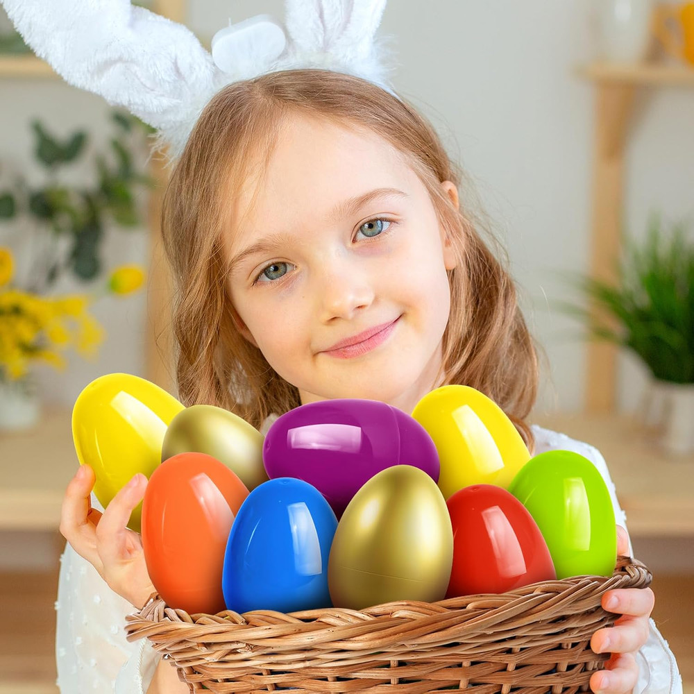 120PCS 3.5 inch Plastic Easter Eggs Plus 8 Golden Easter Eggs, Empty Easter Eggs
