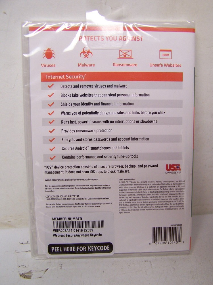 WEBROOT ANYWHERE INTERNET SECURITY ANTIVIRUS PC MAC & MOBILE ANDROID iOS SEALED