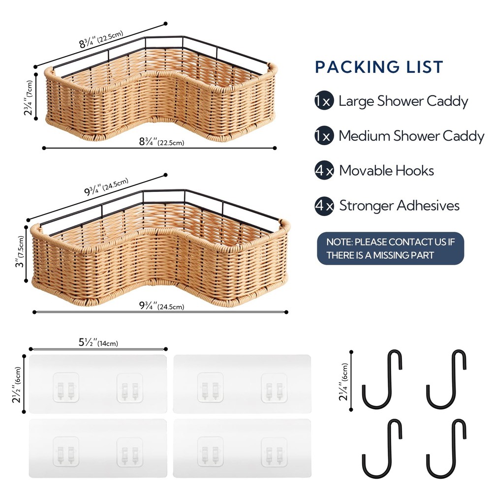 Corner Shower Caddy, 2 Pack Rustproof Corner Shelves, Wicker Shower Organizer...