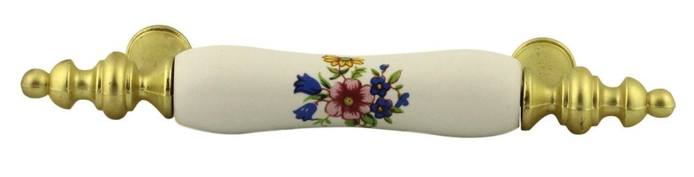 3" Floral Ceramic Center Pull Polished Brass