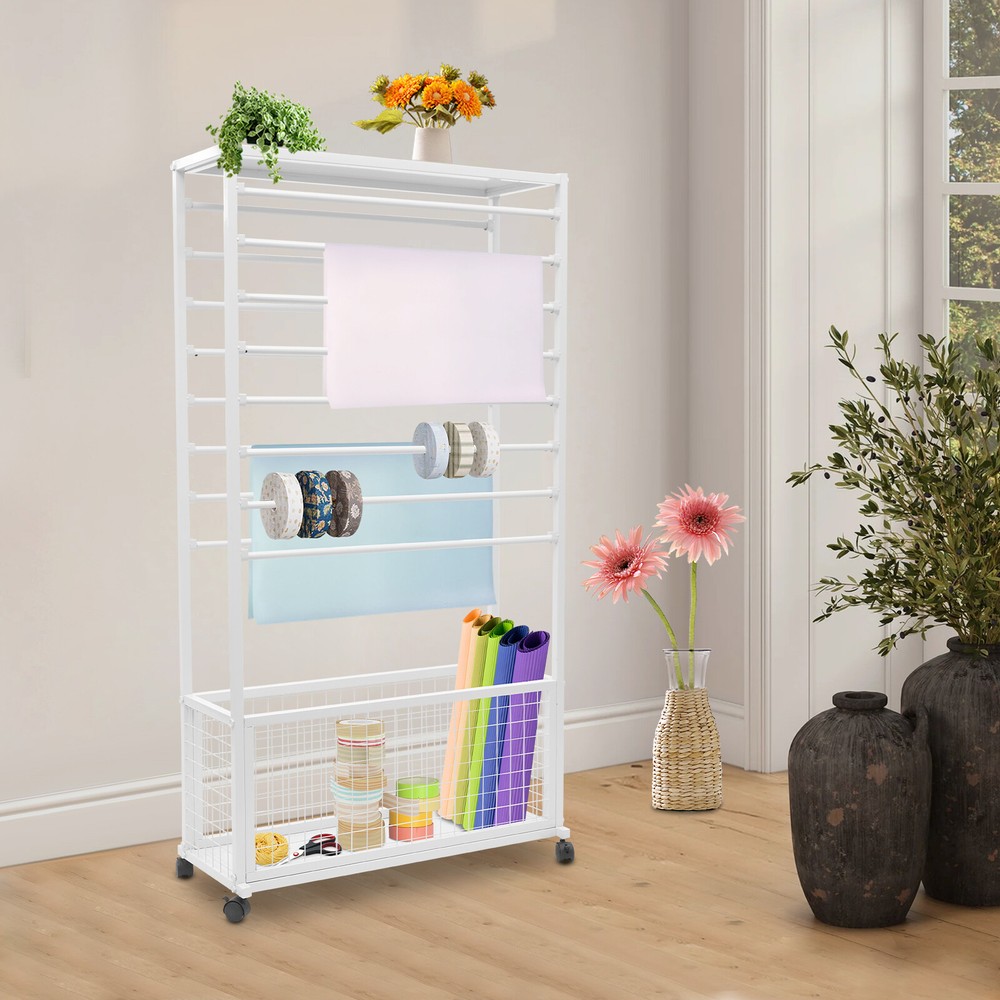Floor Mount Mobile Ribbon Holder Organizer with Wheels and Ample Storage Space