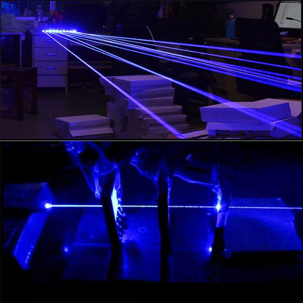Blue Burning Laser Pointer High Power Visible Light Beam +5 Head Caps 10W