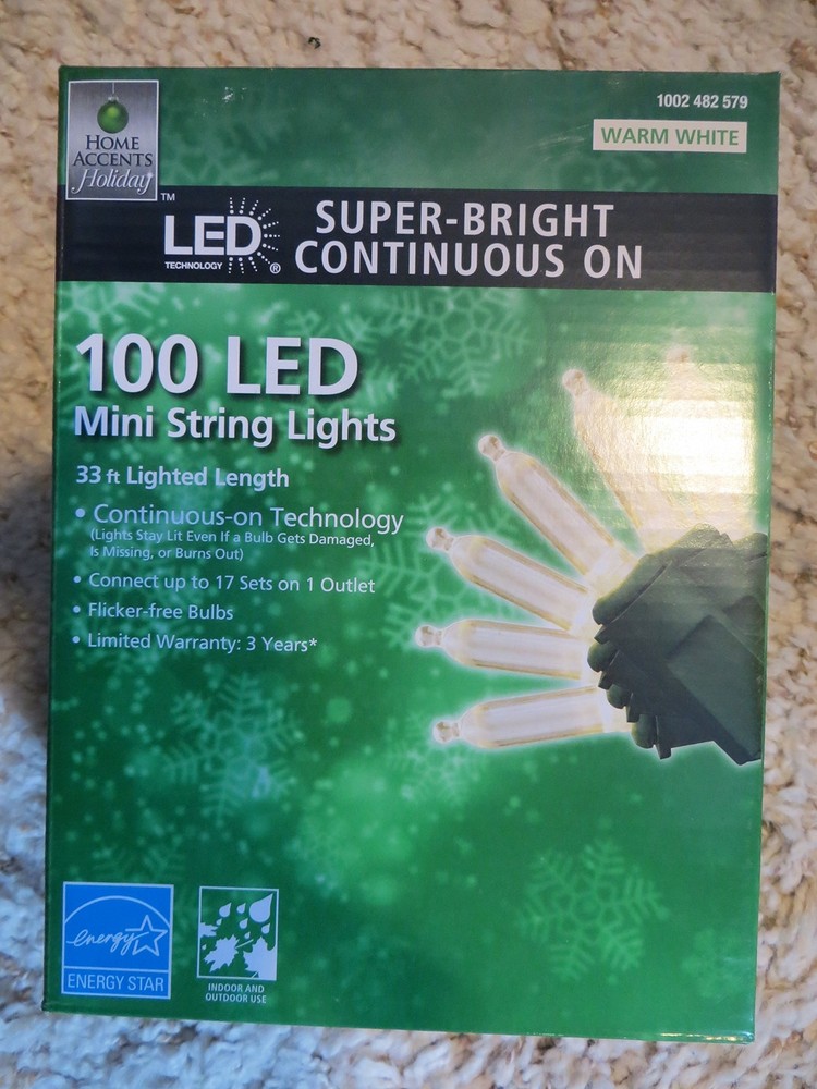 Home Accents 100 LED Super Bright Continuous ON Warm White Mini Lights
