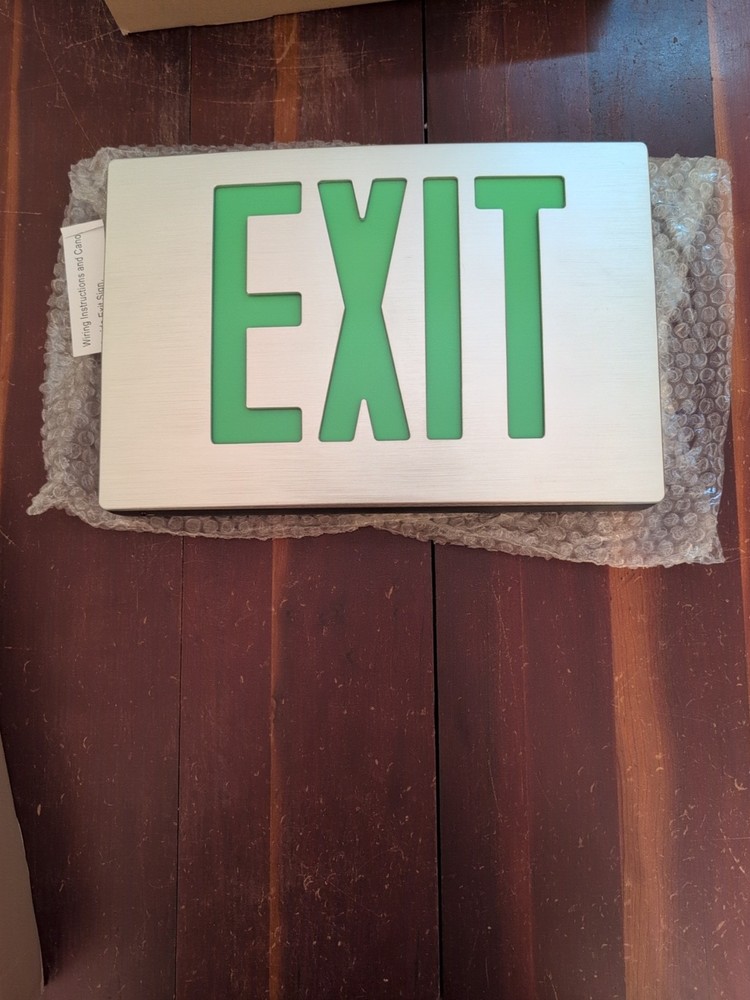 TCP Exit Sign Green Silver LED Emergency Light Double Sided 26D94 NIB